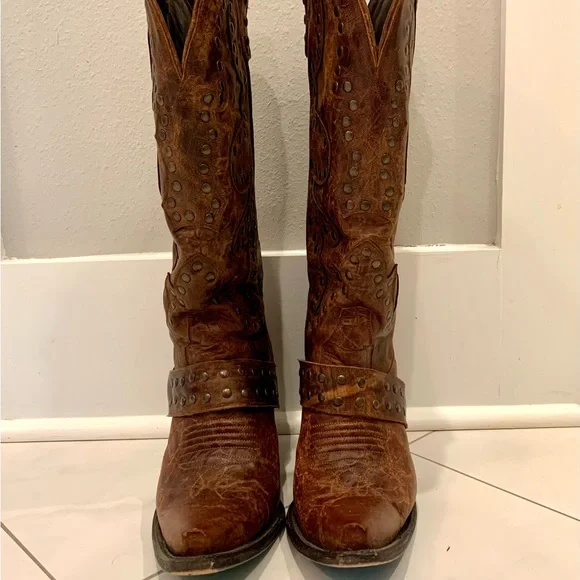 Studded Brown Heeled Boots - Picture 7 of 8